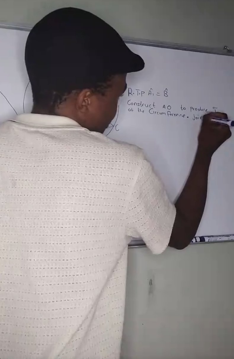 Takalani at the whiteboard teaching a geometry proof
